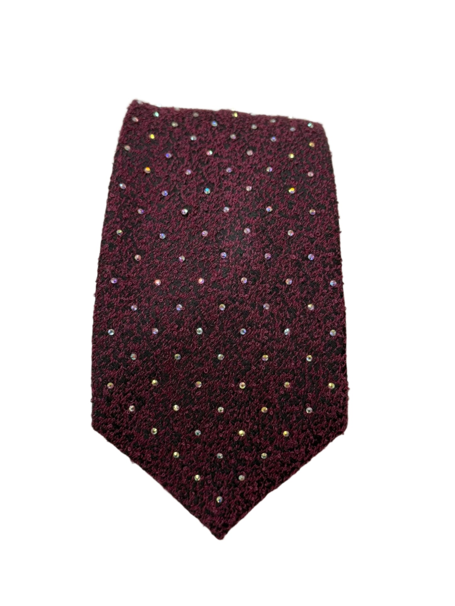 Burgundy Wool Pattern Tie with Rhinestones