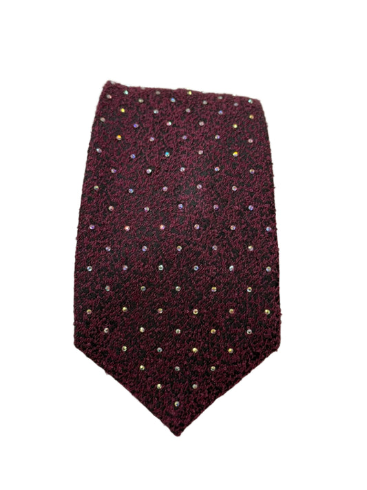 Burgundy Wool Pattern Tie with Rhinestones