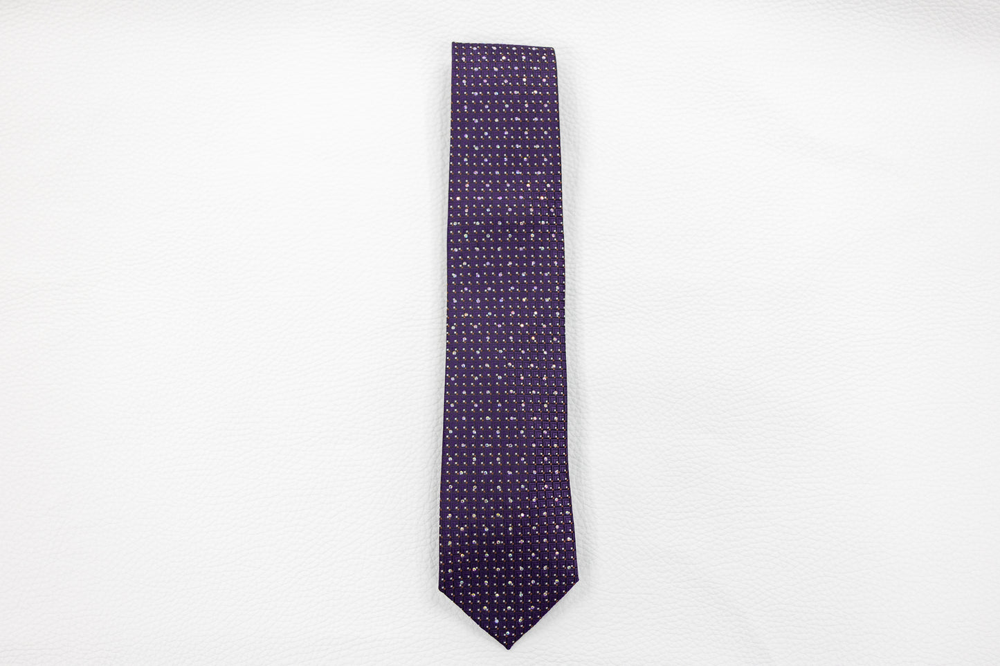 Purple Geometric Pattern Silk Tie with Rhinestones