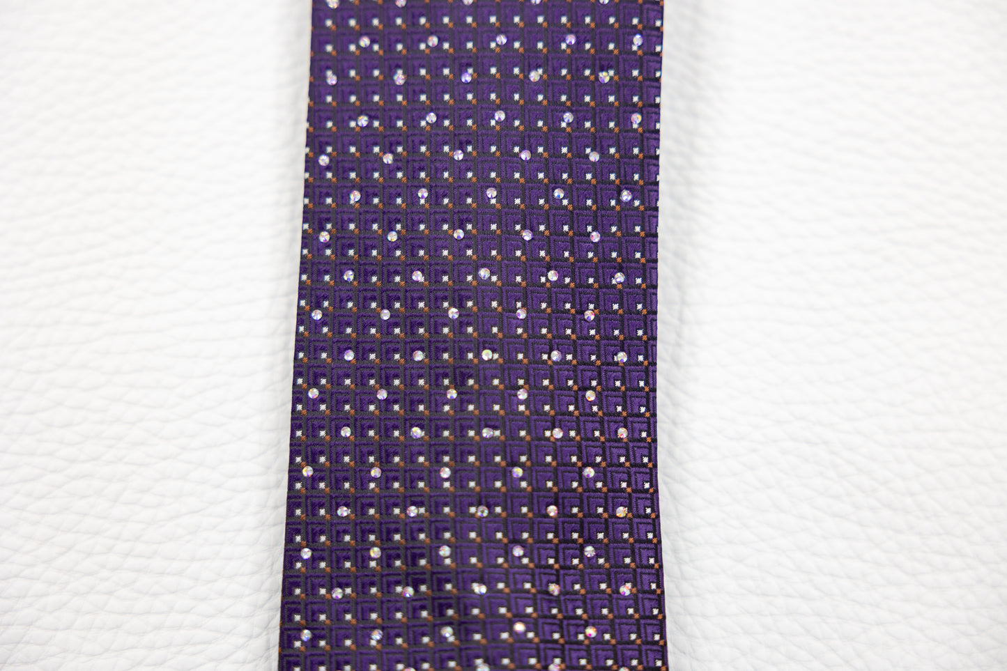 Purple Geometric Pattern Silk Tie with Rhinestones