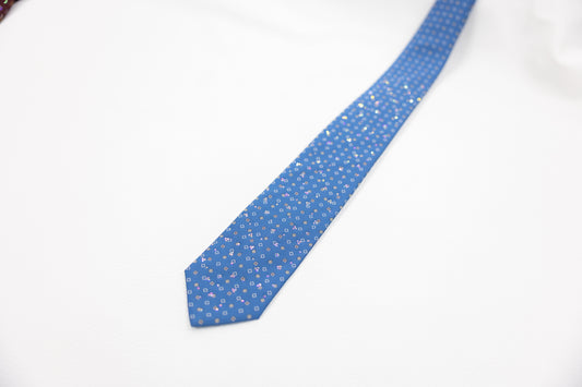 Blue Silk Tie with Rhinestones and Floral Micro-Pattern