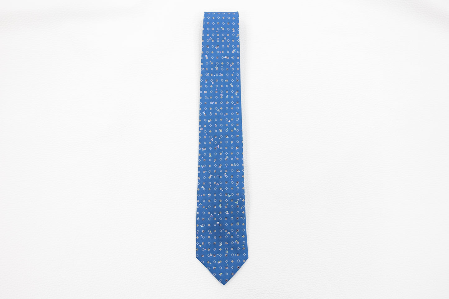 Blue Silk Tie with Rhinestones and Floral Micro-Pattern