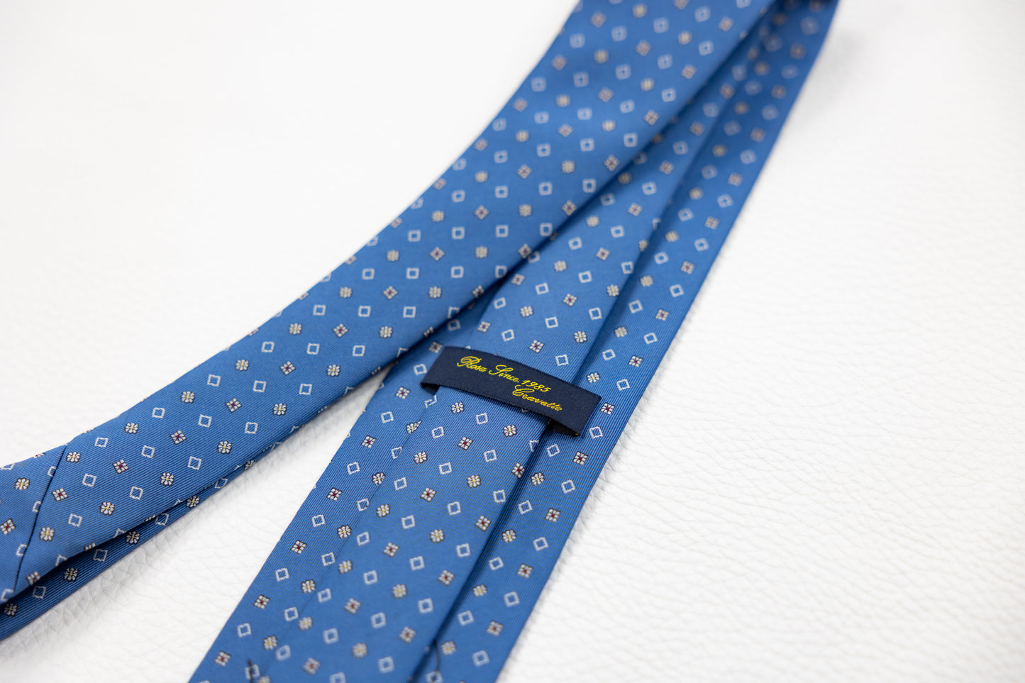 Blue Silk Tie with Rhinestones and Floral Micro-Pattern