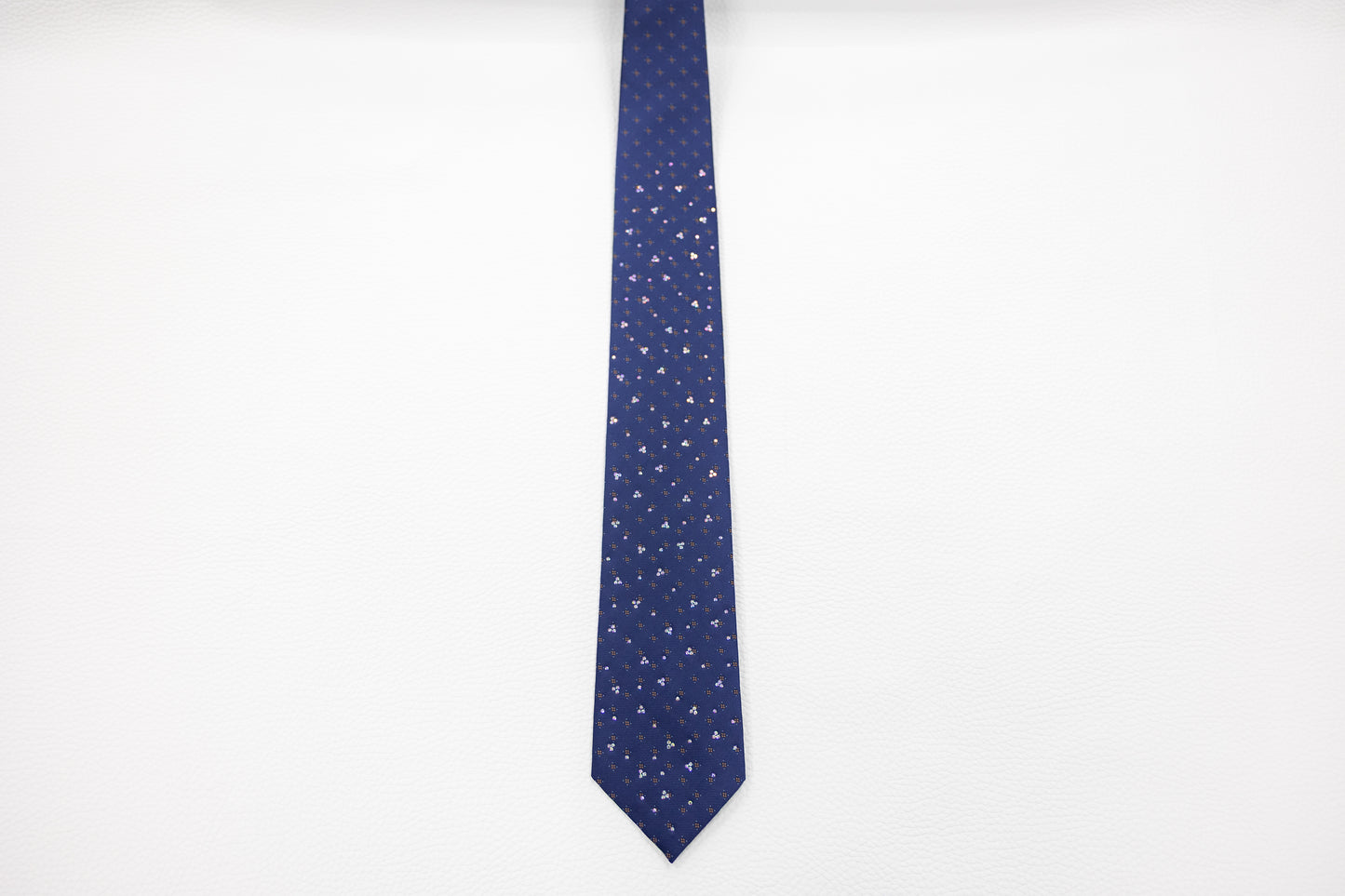 Navy Blue Silk Tie with Subtle Floral Dot Pattern