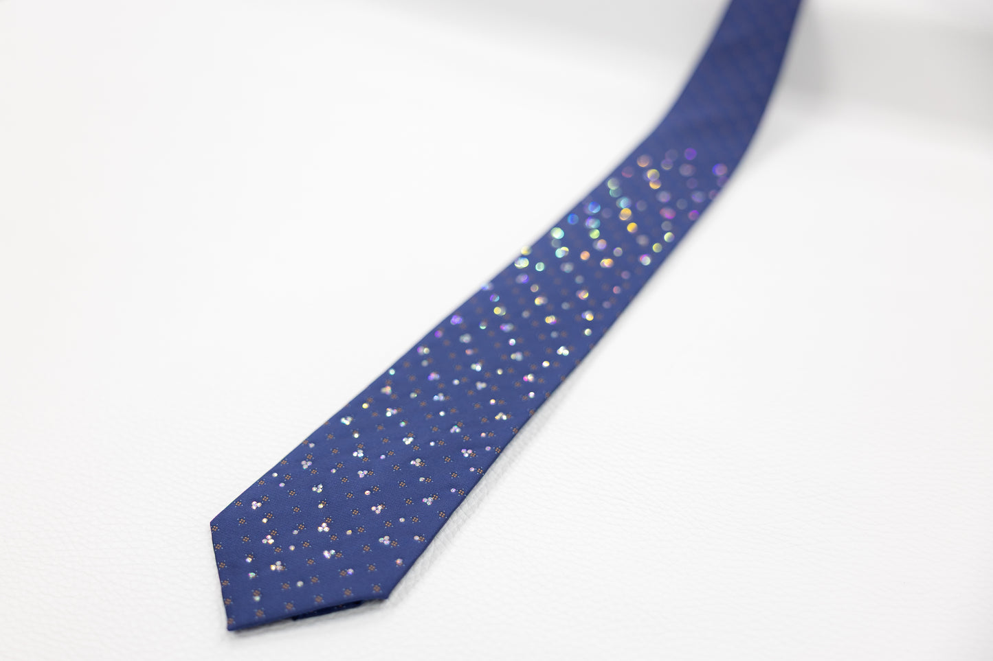 Navy Blue Silk Tie with Subtle Floral Dot Pattern