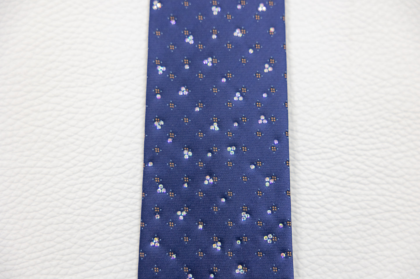 Navy Blue Silk Tie with Subtle Floral Dot Pattern
