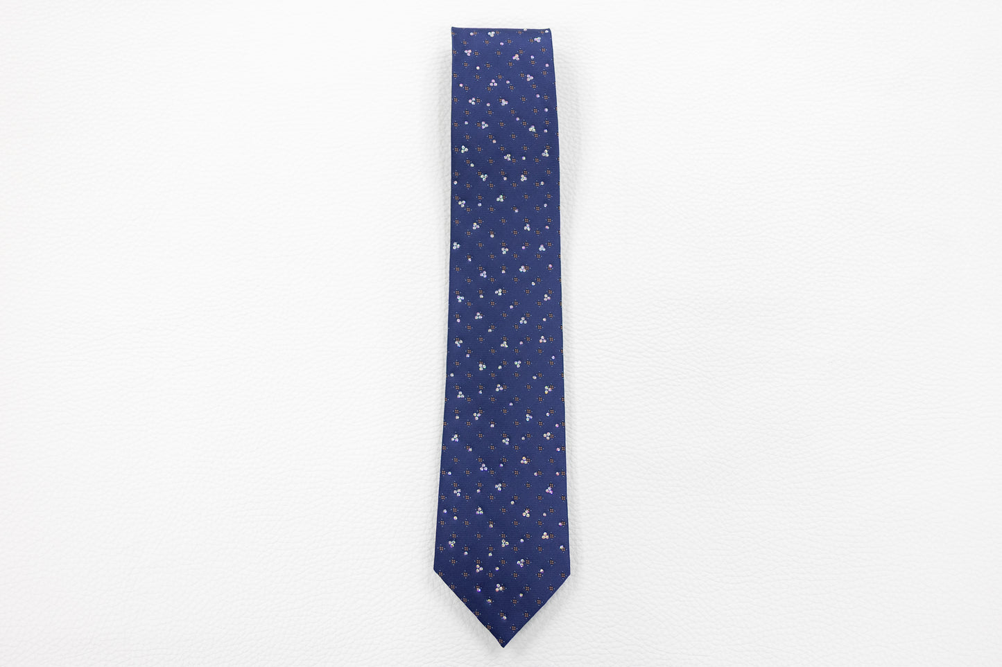 Navy Blue Silk Tie with Subtle Floral Dot Pattern