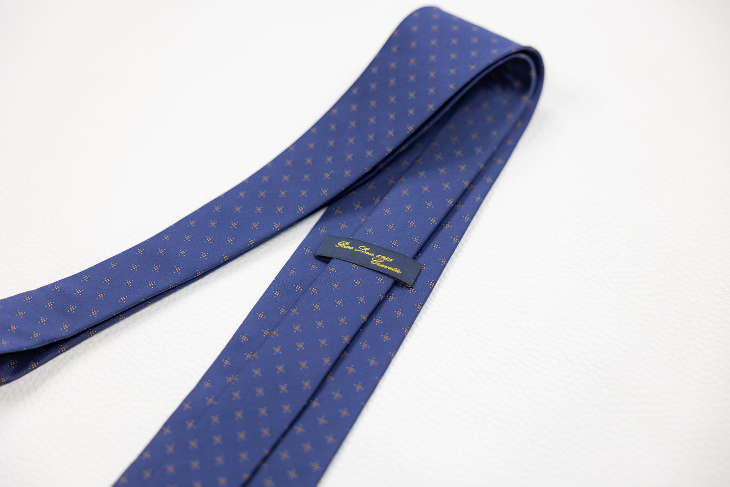 Navy Blue Silk Tie with Subtle Floral Dot Pattern