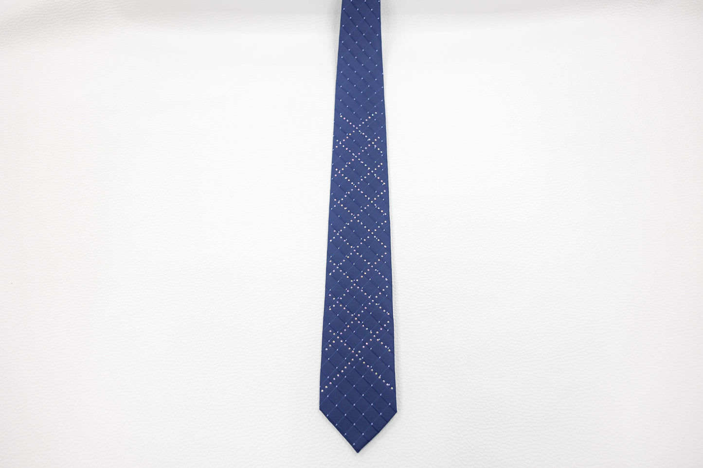 Navy Blue Silk Tie with Diamond Grid & Subtle Sparkle
