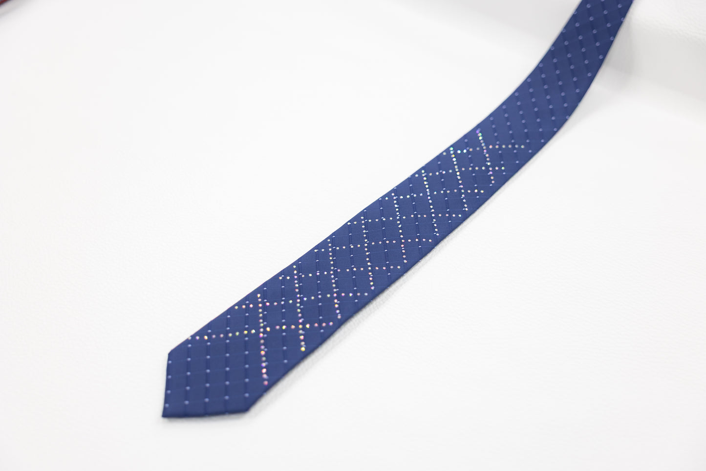 Navy Blue Silk Tie with Diamond Grid & Subtle Sparkle
