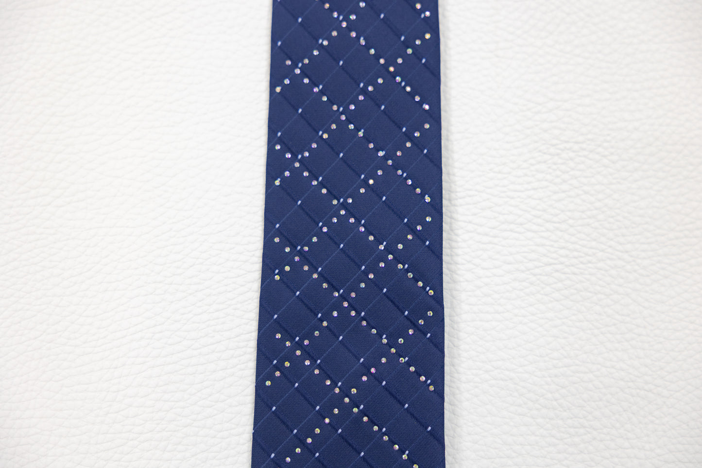 Navy Blue Silk Tie with Diamond Grid & Subtle Sparkle