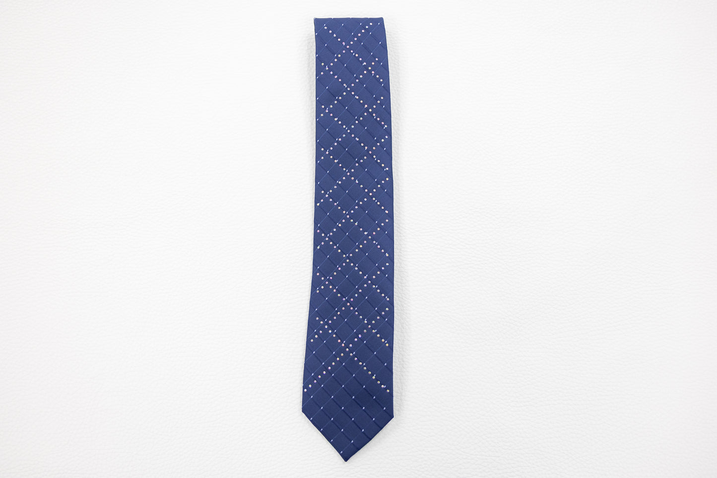 Navy Blue Silk Tie with Diamond Grid & Subtle Sparkle