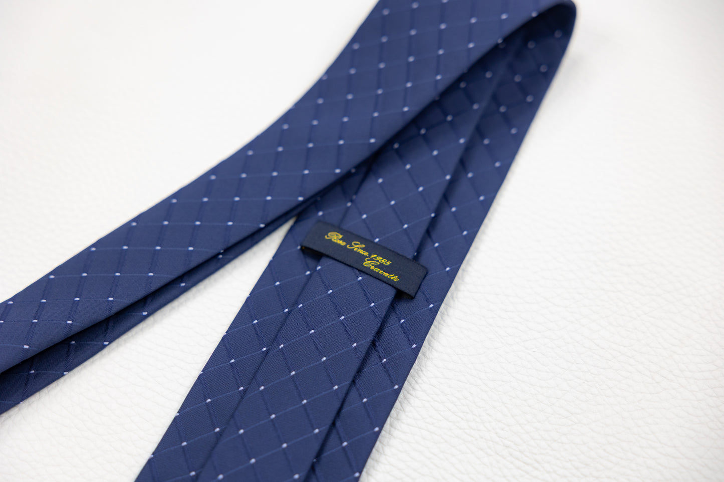 Navy Blue Silk Tie with Diamond Grid & Subtle Sparkle