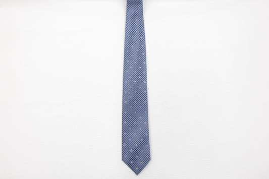 Blue & Yellow Geometric Silk Tie with Crystal Accents