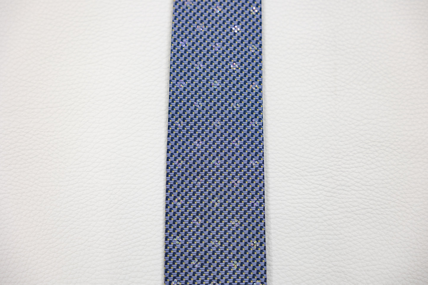 Blue & Yellow Geometric Silk Tie with Crystal Accents