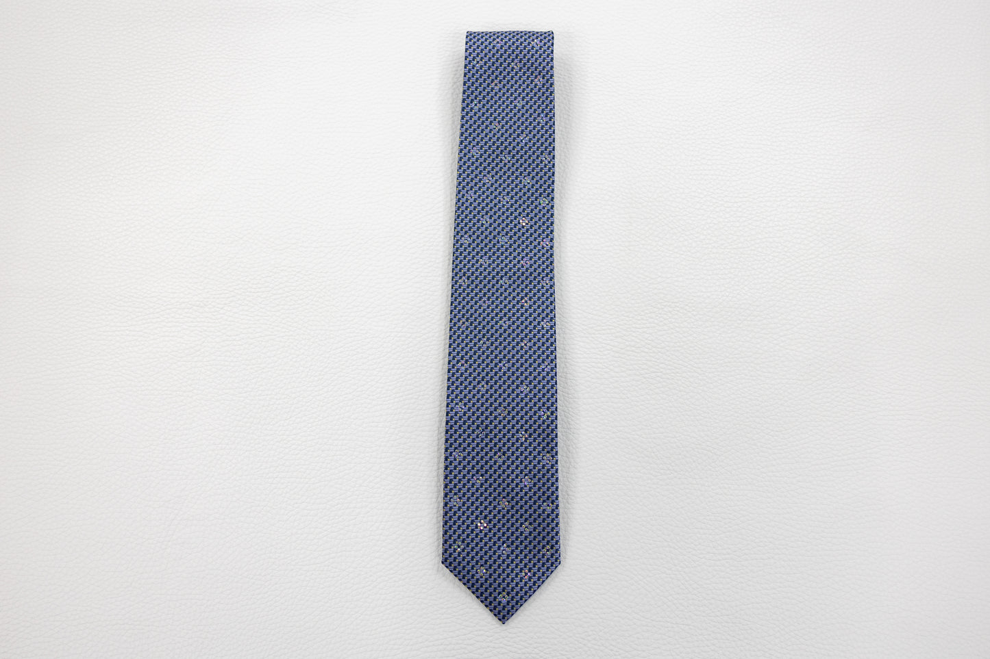 Blue & Yellow Geometric Silk Tie with Crystal Accents