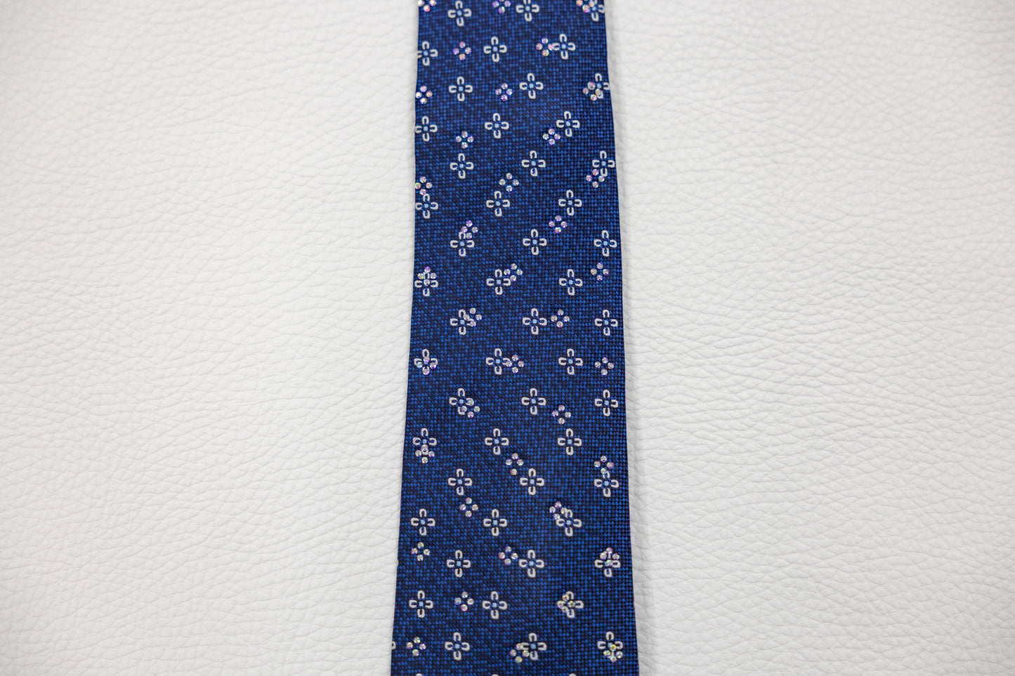 Navy Blue Silk Tie with Diagonal Floral Dot Patterns
