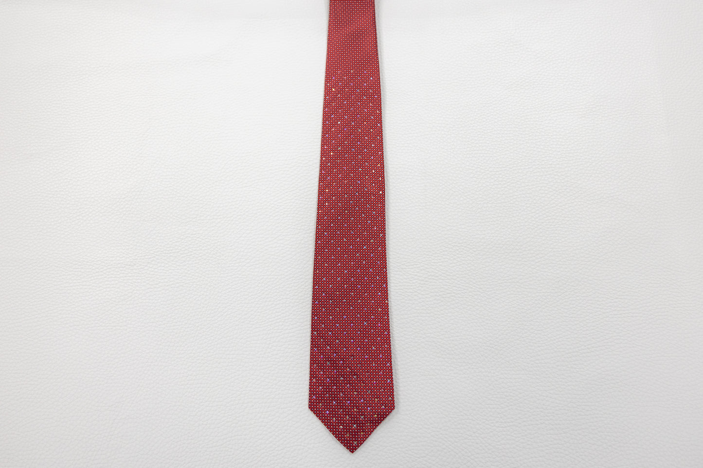 Red Silk Tie with Micro-Check Pattern & Subtle Sparkle