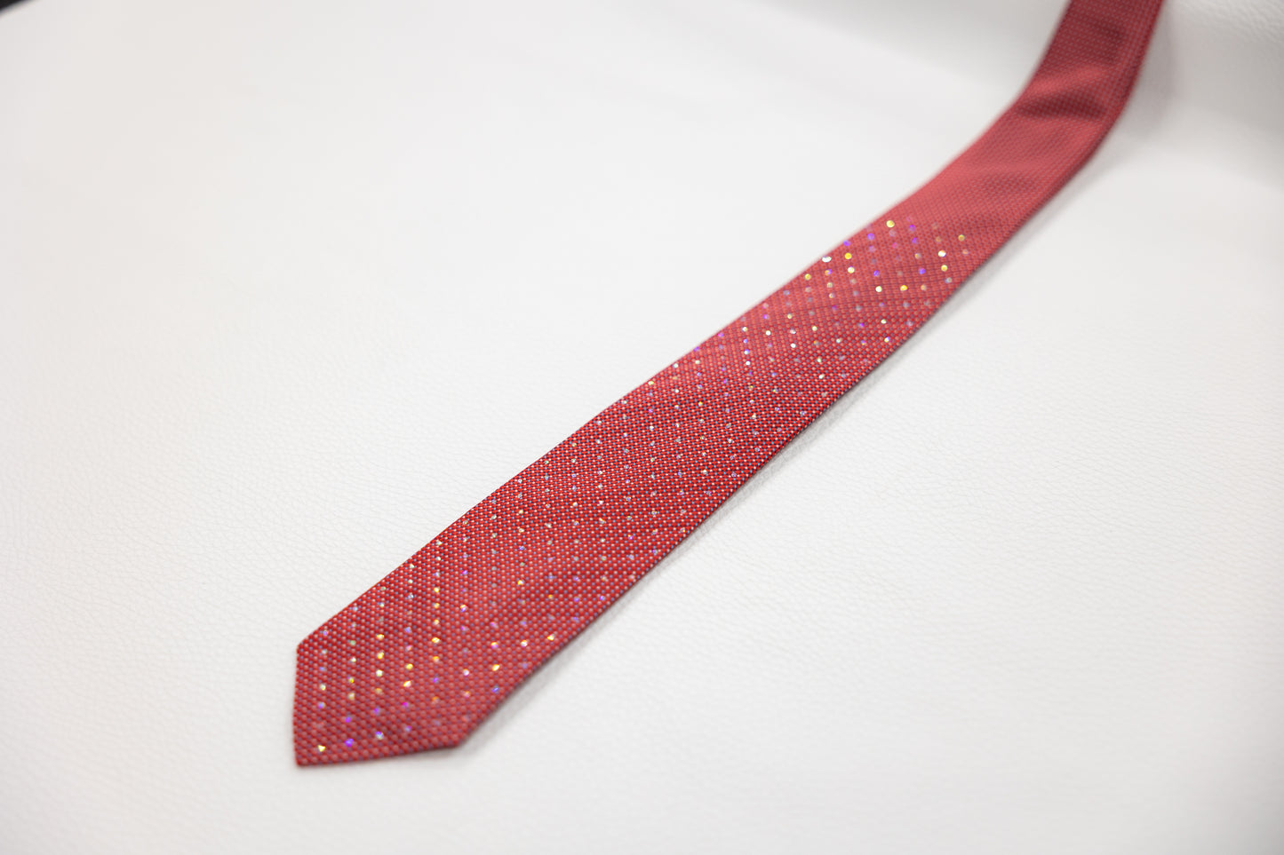 Red Silk Tie with Micro-Check Pattern & Subtle Sparkle