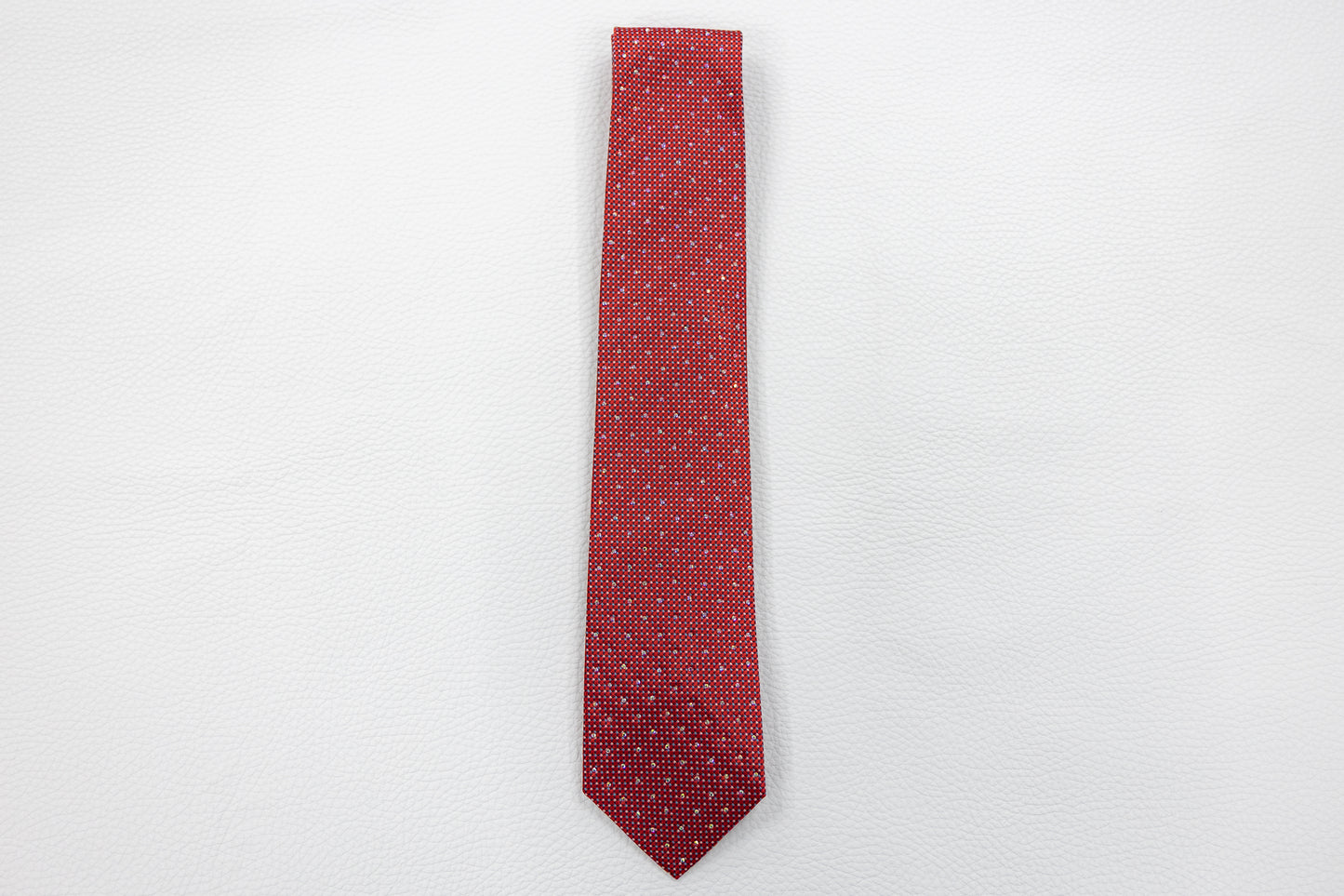 Red Silk Tie with Micro-Check Pattern & Subtle Sparkle