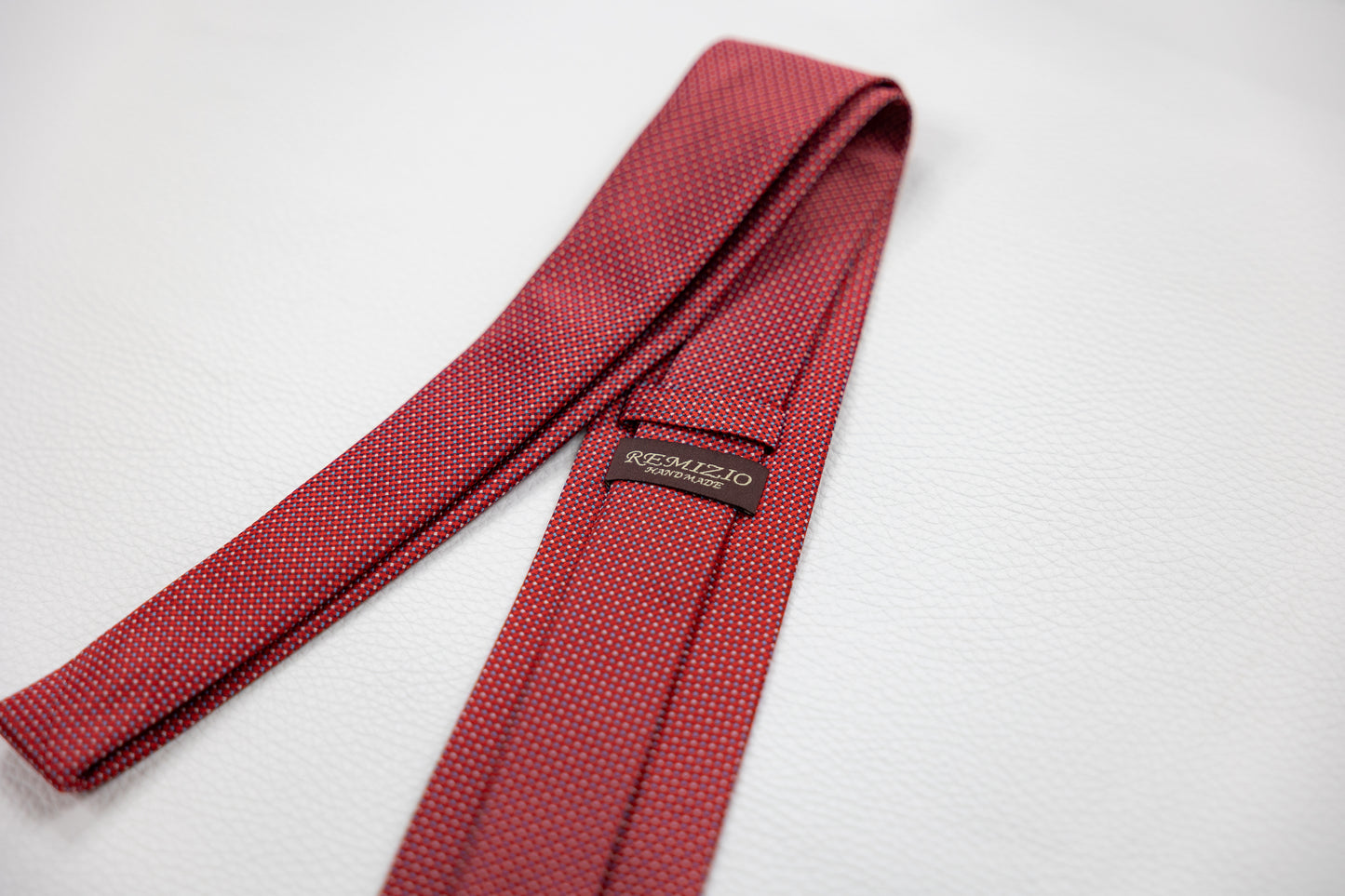 Red Silk Tie with Micro-Check Pattern & Subtle Sparkle