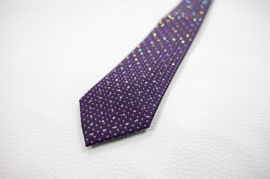 Purple Geometric Pattern Silk Tie with Rhinestones
