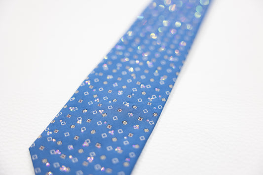 Blue Silk Tie with Rhinestones and Floral Micro-Pattern