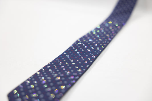 Navy Blue Silk Tie with Red & White Micro Floral Pattern
