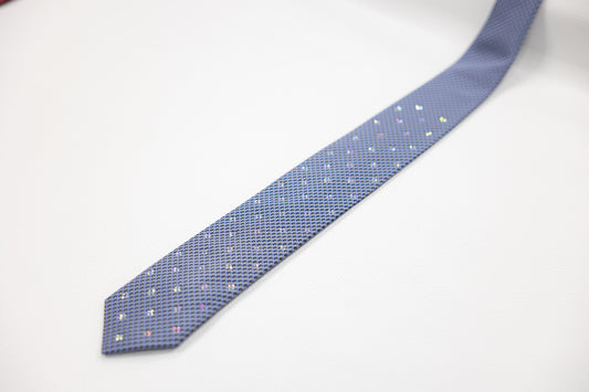 Blue & Yellow Geometric Silk Tie with Crystal Accents
