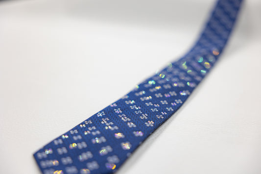 Navy Blue Silk Tie with Diagonal Floral Dot Patterns