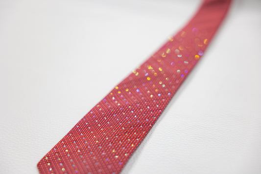 Red Silk Tie with Micro-Check Pattern & Subtle Sparkle