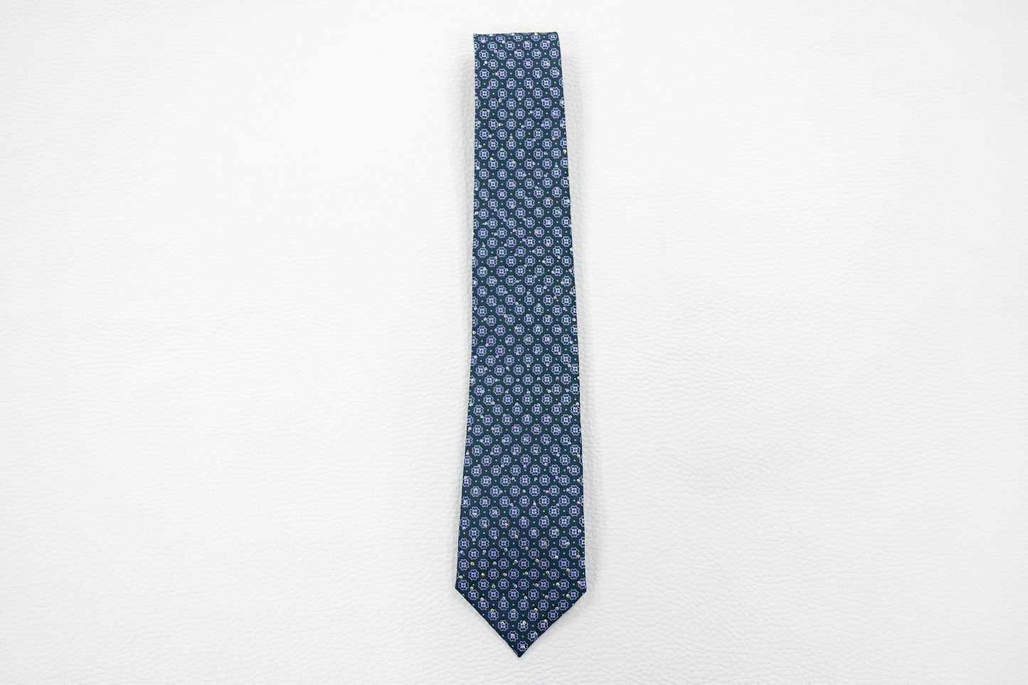 Deep Green Silk Tie with Geometric Floral Pattern